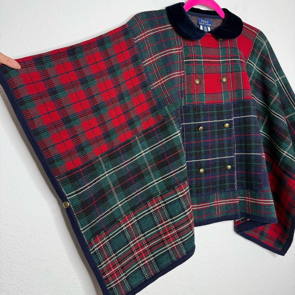 Polo by Ralph Lauren Girls Patchwork Plaid Wool Poncho Size S/M NWT - Picture 5 of 11